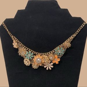 Goldtone Necklace with Flowers and Rhinestones